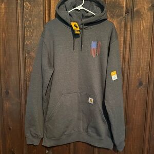 Men’s Carhartt Dark Gray Hoodie Sweatshirt + Custom USA Patch Large Tall